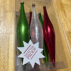 Red, Green & White Oblong Christmas Ornaments - Set of 6 Ornaments